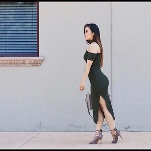 Topshop Bodycon Olive Dress with Choker