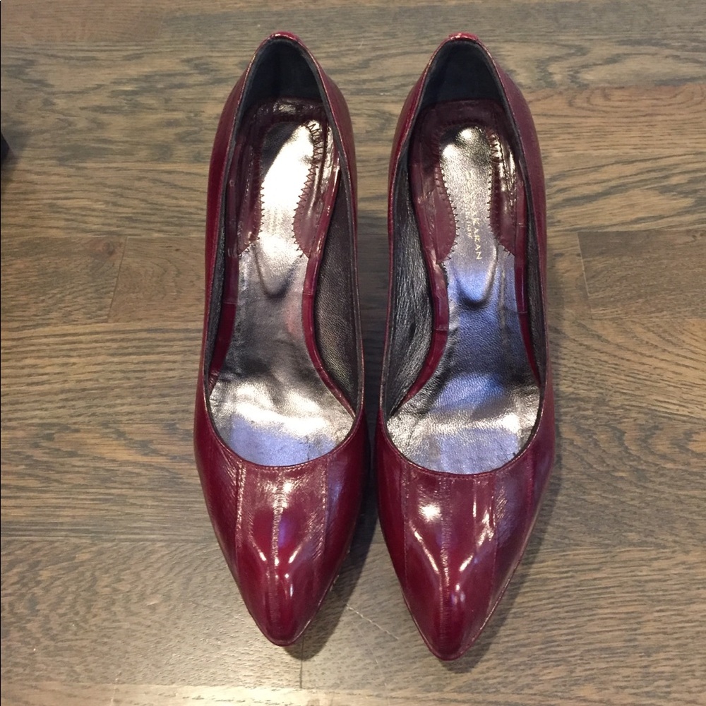 Donna Karan red leather heels
