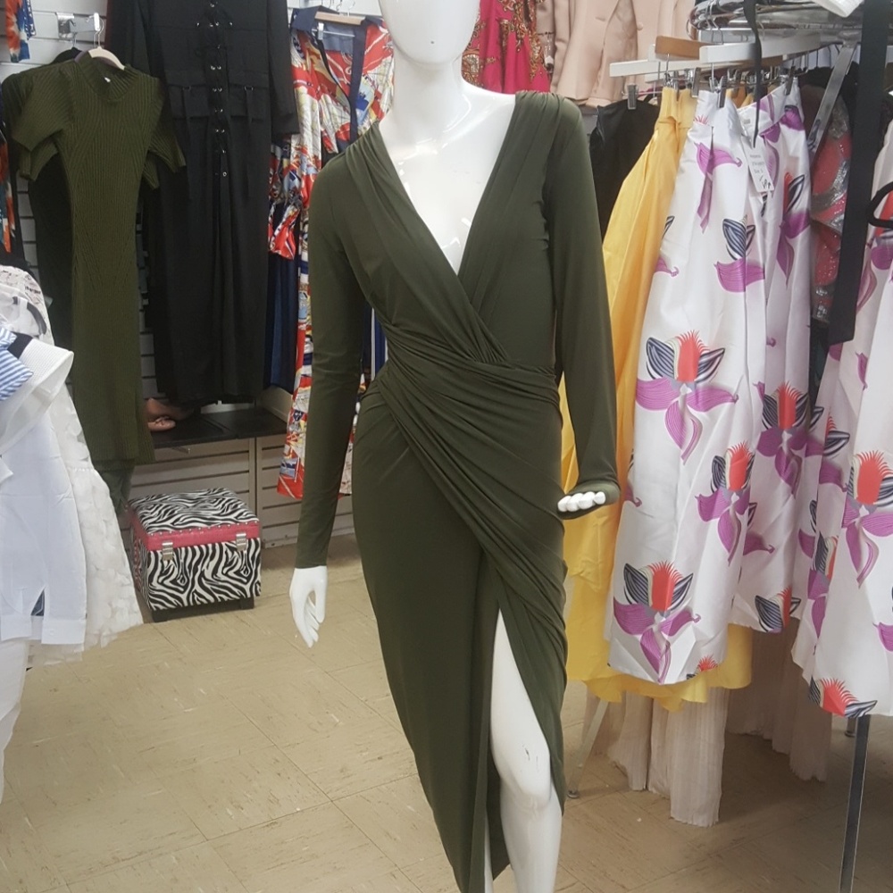 Olive Faux Wrap Dress