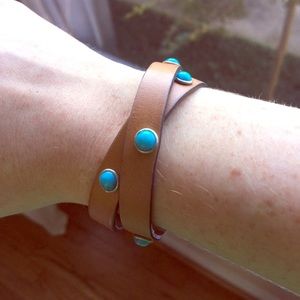 Turquoise Stone Leather Wrap Bracelet