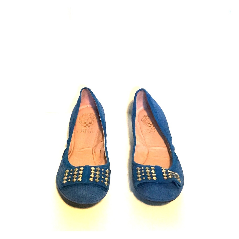 Vince Camuto Blue Textured Flats with Studded Bow