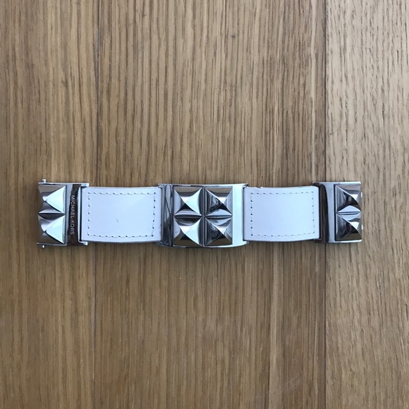 SOLD-Michael Kors Pyramid Stud White Leather Cuff - Picture 2 of 8