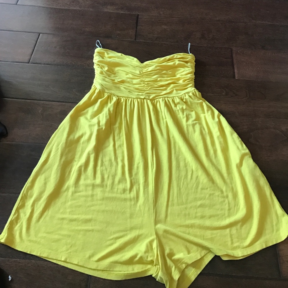 Bright yellow strapless cover up