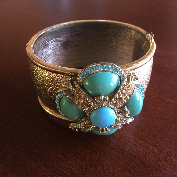 Gold Turquoise Statement Bracelet - Picture 2 of 3