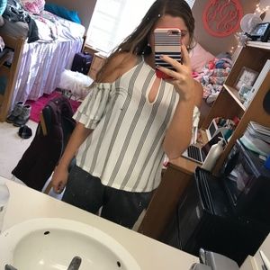 Striped open shoulder blouse