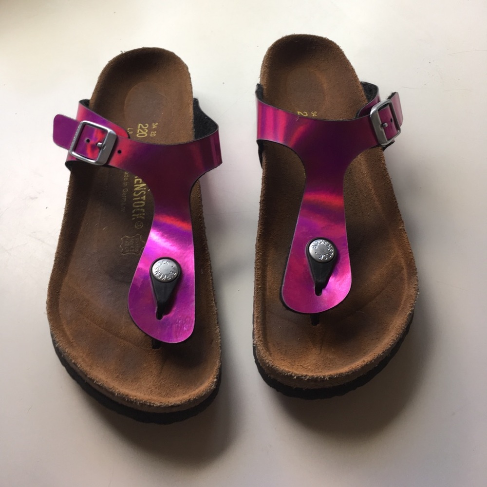Birkenstock Pink Metallic Flip Flop Sandals