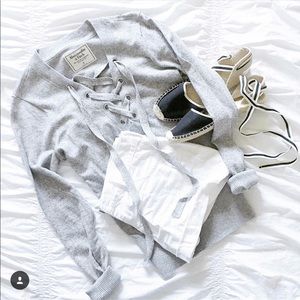 Cozy gray lace up sweater