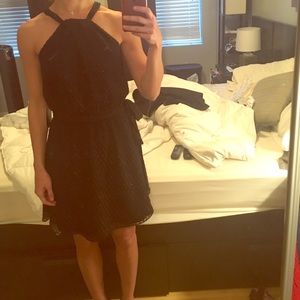 dress with neck detail and subtle gold shimmers