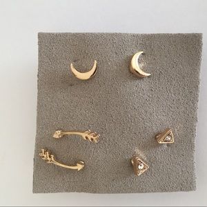 Gold earring stud set moon studs arrow studs