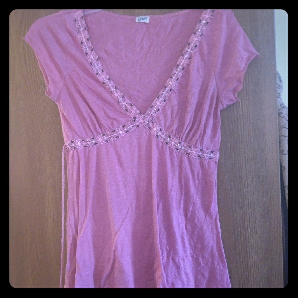 Pink guess t shirt with beaded front