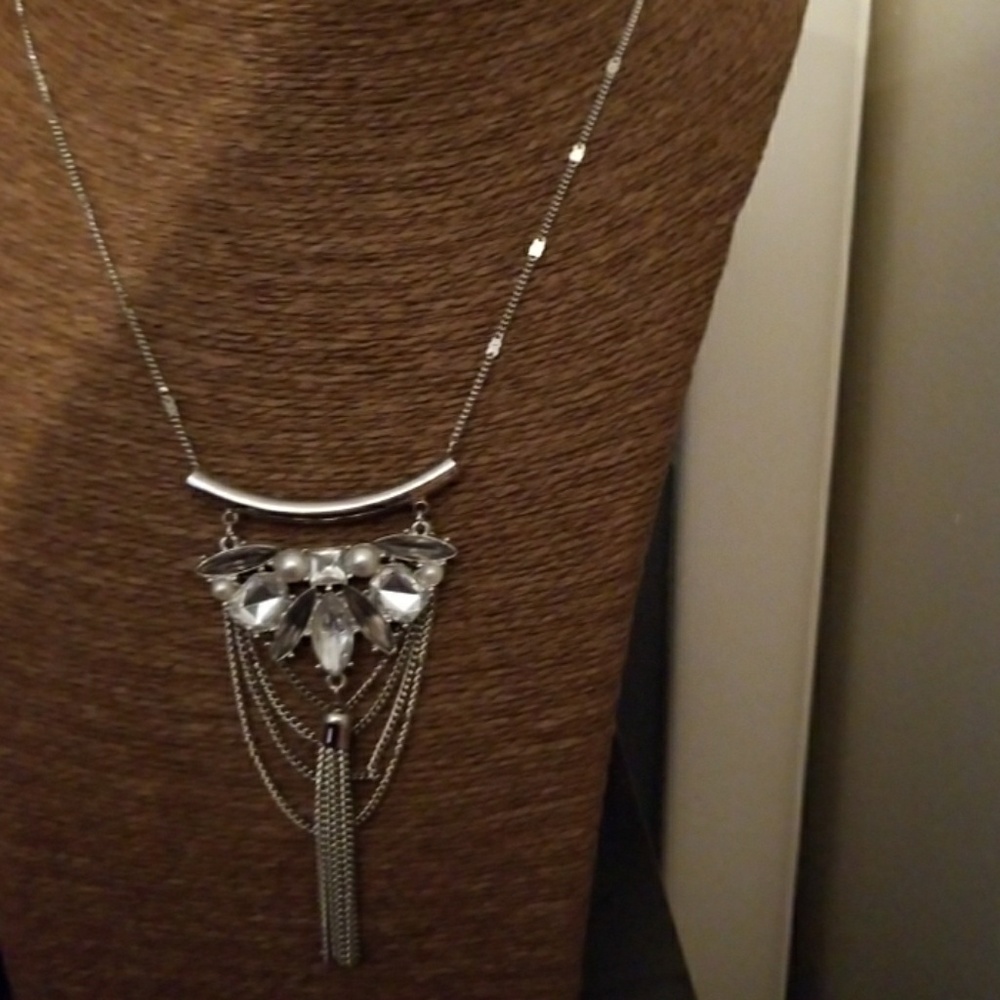 Long silver pendant necklace