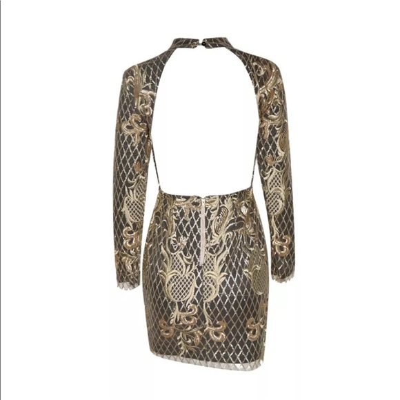 Sequin gold and black dress with long sleeves . - Picture 2 of 6