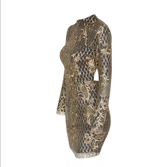 Sequin gold and black dress with long sleeves . - Picture 3 of 6