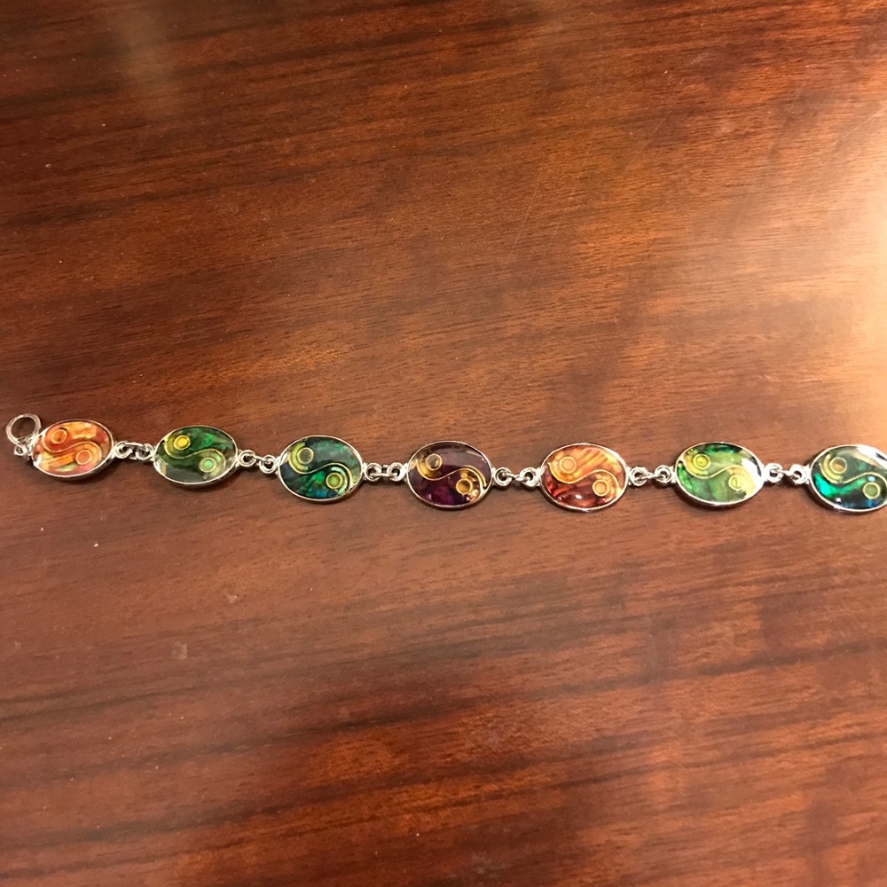 Multicolored iridescent silver bracelet