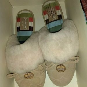 Coach suede fur Carra slippers.