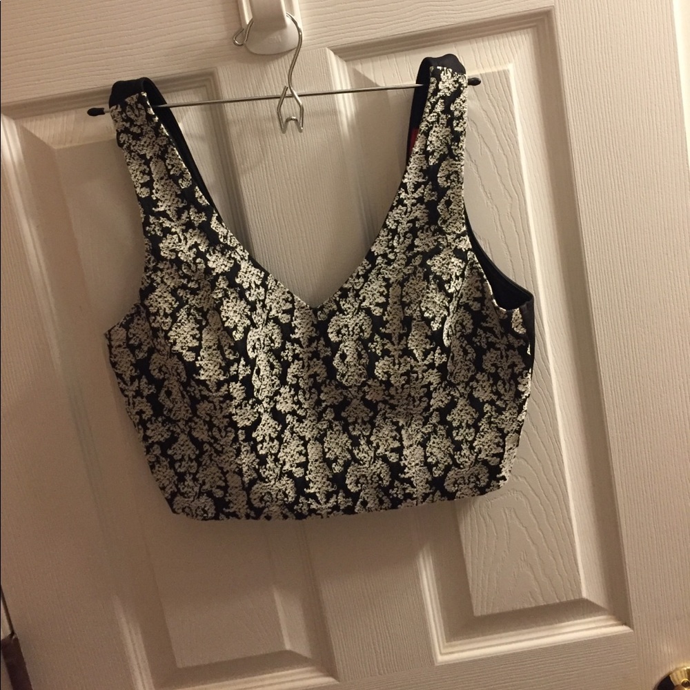 Black and Nude Lace Pattern Crop Top