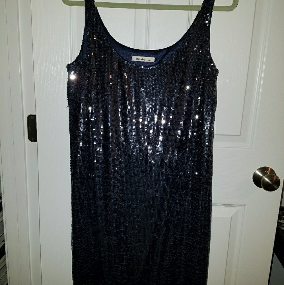 Navy Sequined Tank Dress