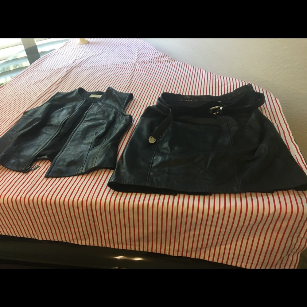 Ann taylor/cache lambskin vest and skirt