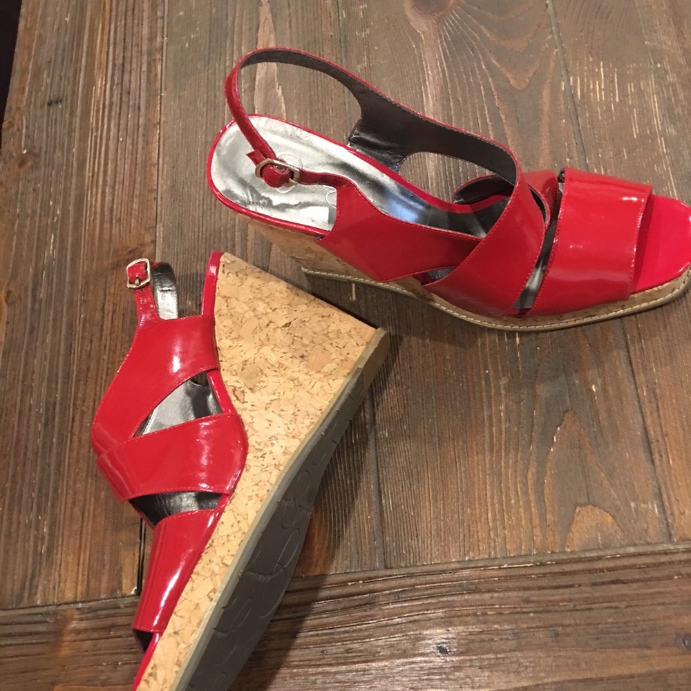 Jessica Simpson Fire Engine Red Wedge Sandals