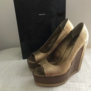 Dolce Vita Metallic Gold Wedge Peep-Toe