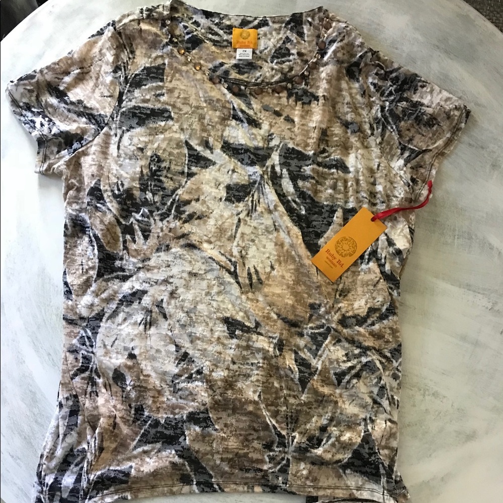 Ruby Road Tunic with shark bite sides & jewel neck
