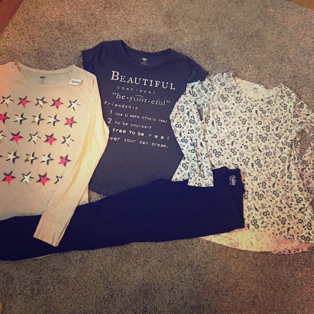 Girl's size 14 small lot - 3 shirts, 1 leggings