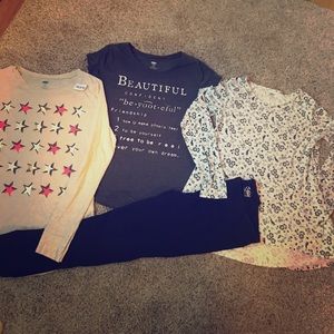 Girl's size 14 small lot - 3 shirts, 1 leggings