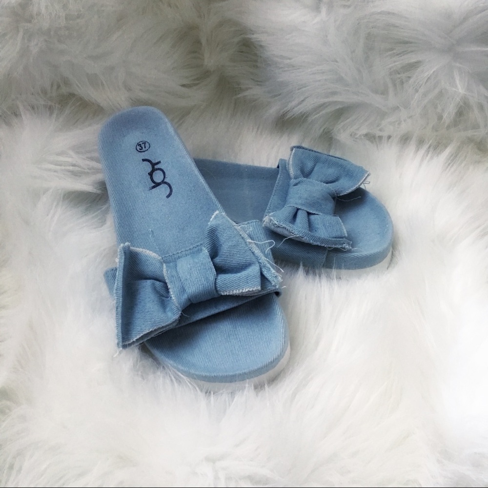 Denim Bow Slippers