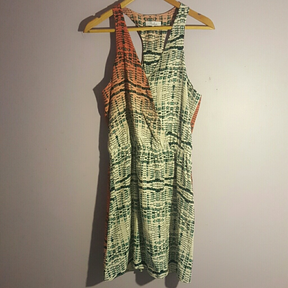 Parker printed silk wrap dress sz L