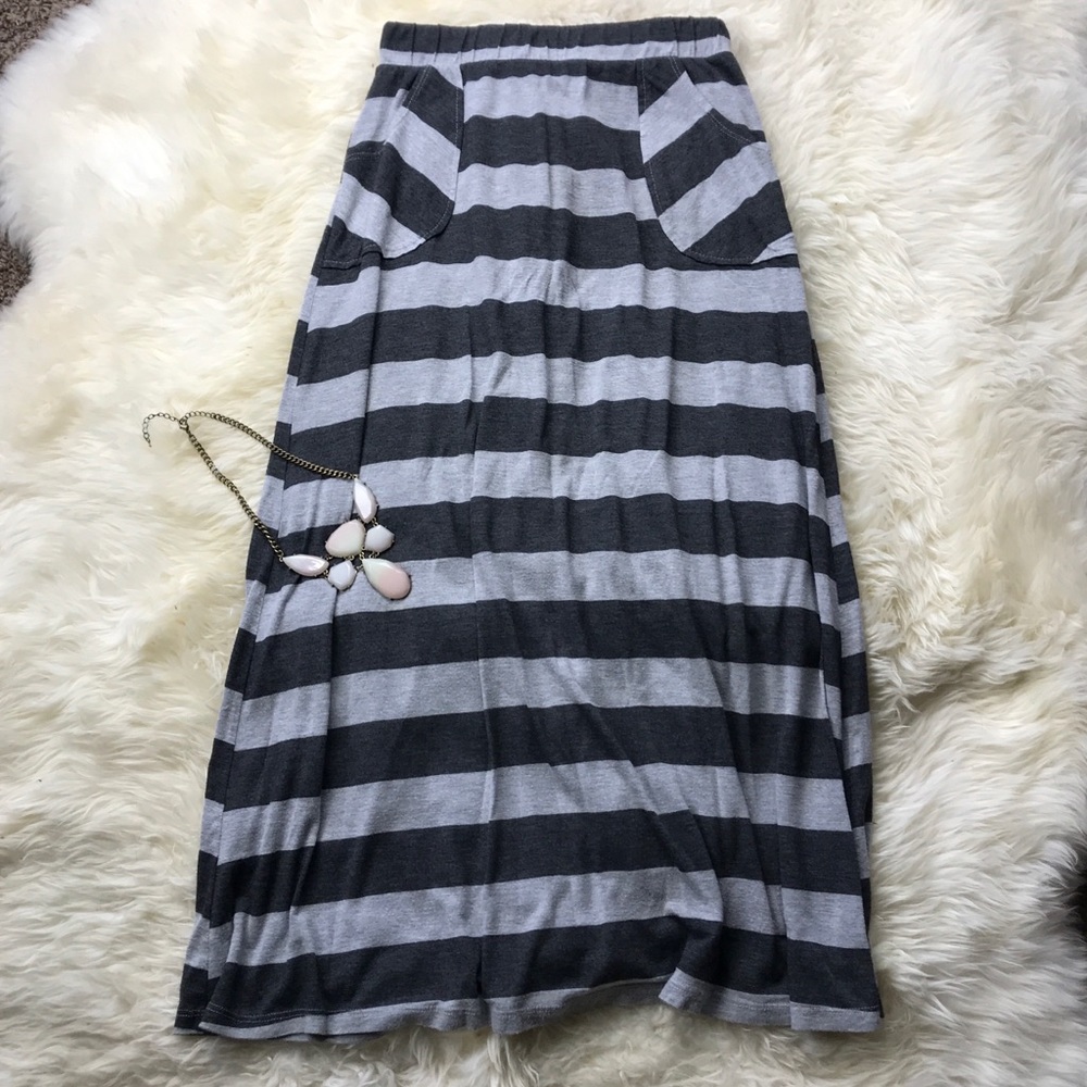Dark Grey striped maxi skirt!