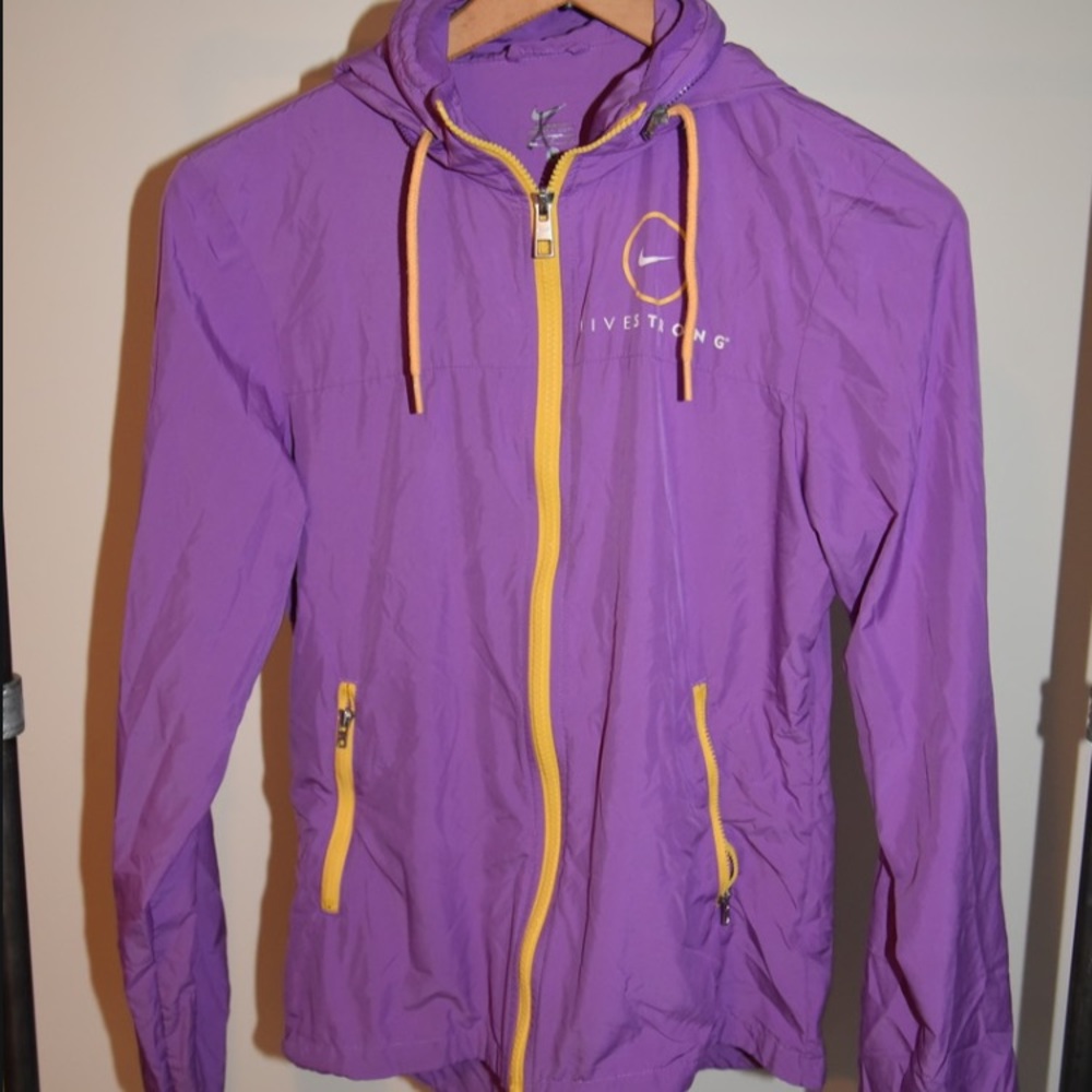 Nike Livestrong purple yellow rain jacket small