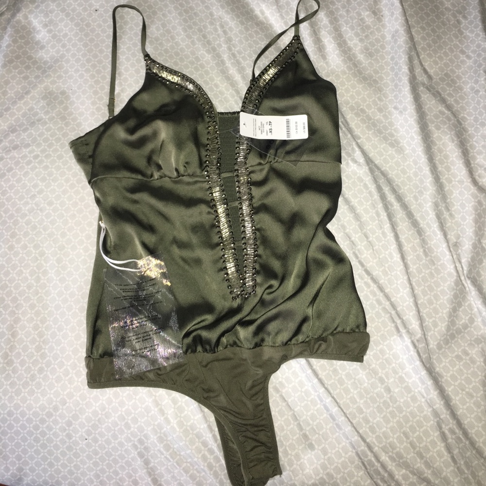 Green hand-beaded bebe top