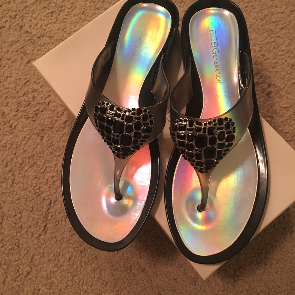 BCBG Black Jelly Flip Flops