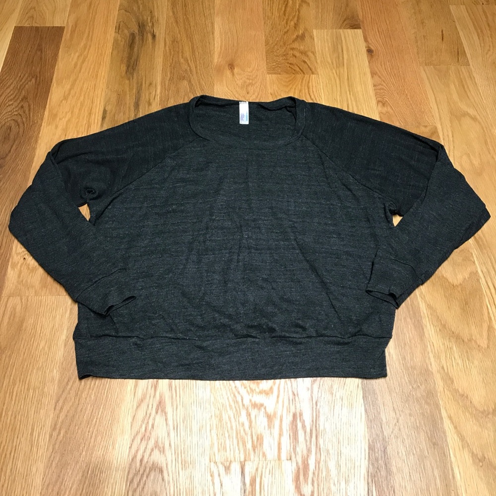 Long sleeve dark heathered gray raglan tee