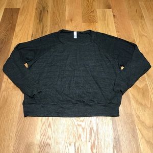 Long sleeve dark heathered gray raglan tee