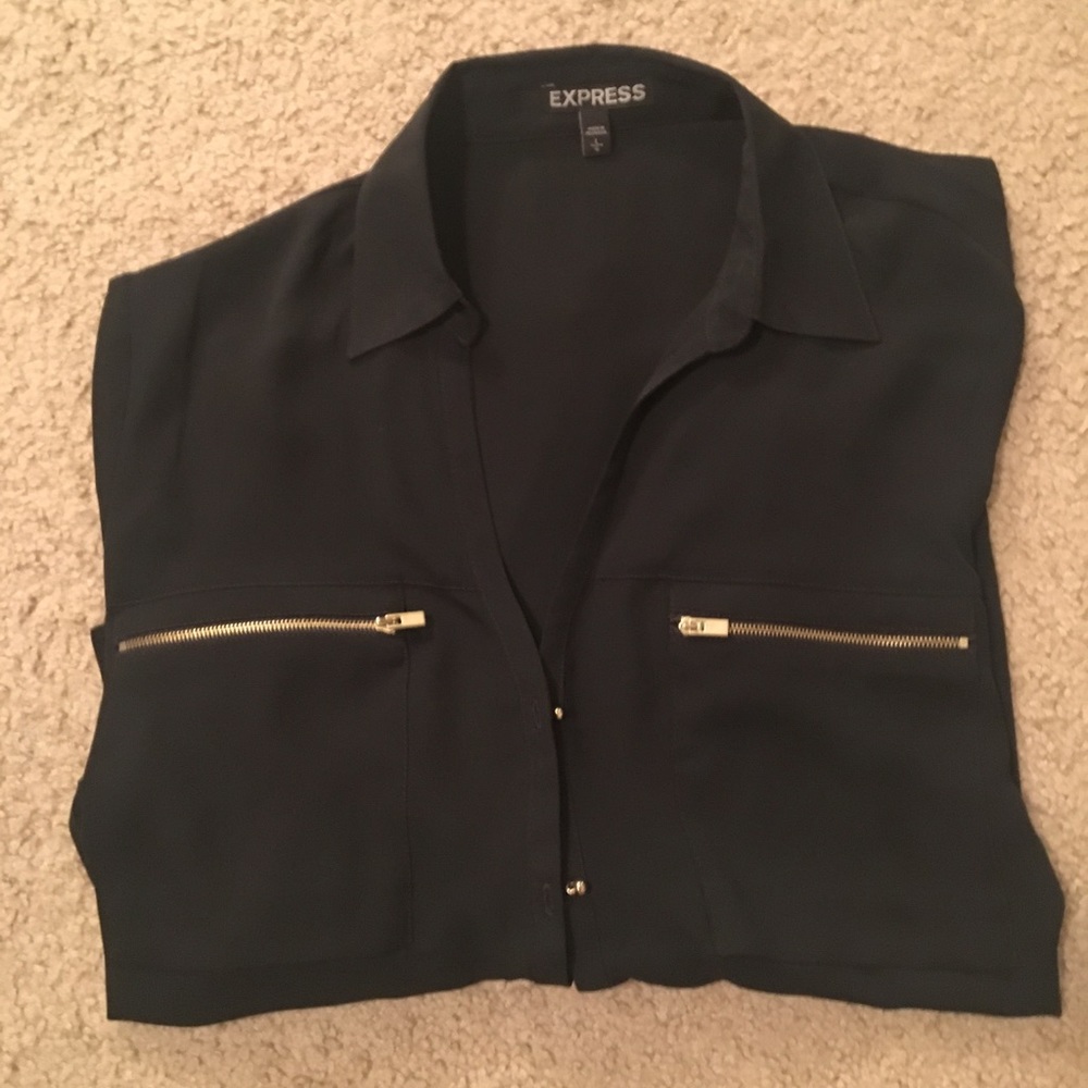 Express Black 3 Button Portofino Shirt