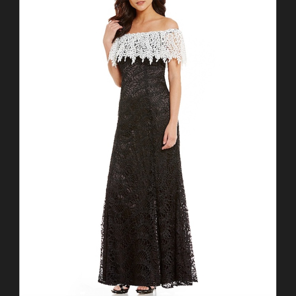 NWT Tahari ASL Off-The-Shoulder Lace Gown