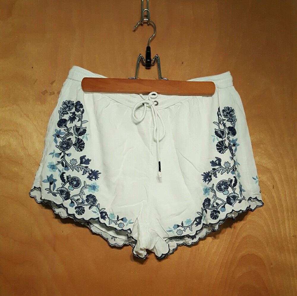 Blue Floral High Waist Shorts