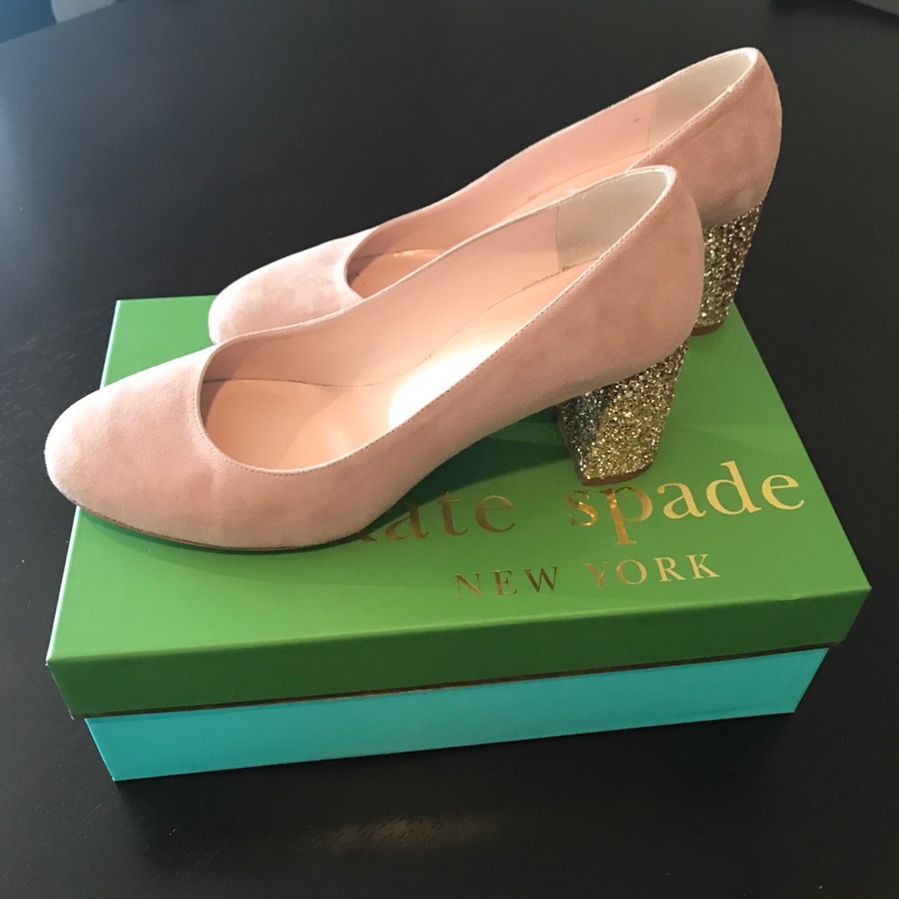 Kate Spade Anastasia Fawn Suede Gold Glitter Heel