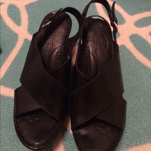 Women's black born wedge sandals