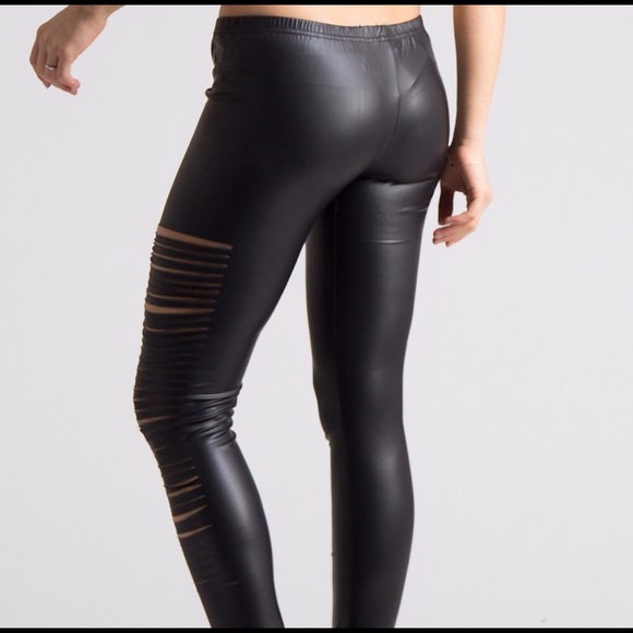 Side Distressed Faux Leather Legging - Picture 6 of 8