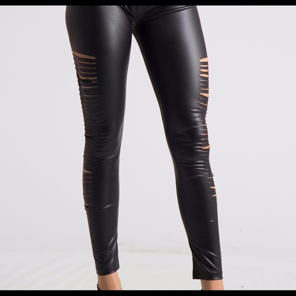 Side Distressed Faux Leather Legging - Picture 7 of 8