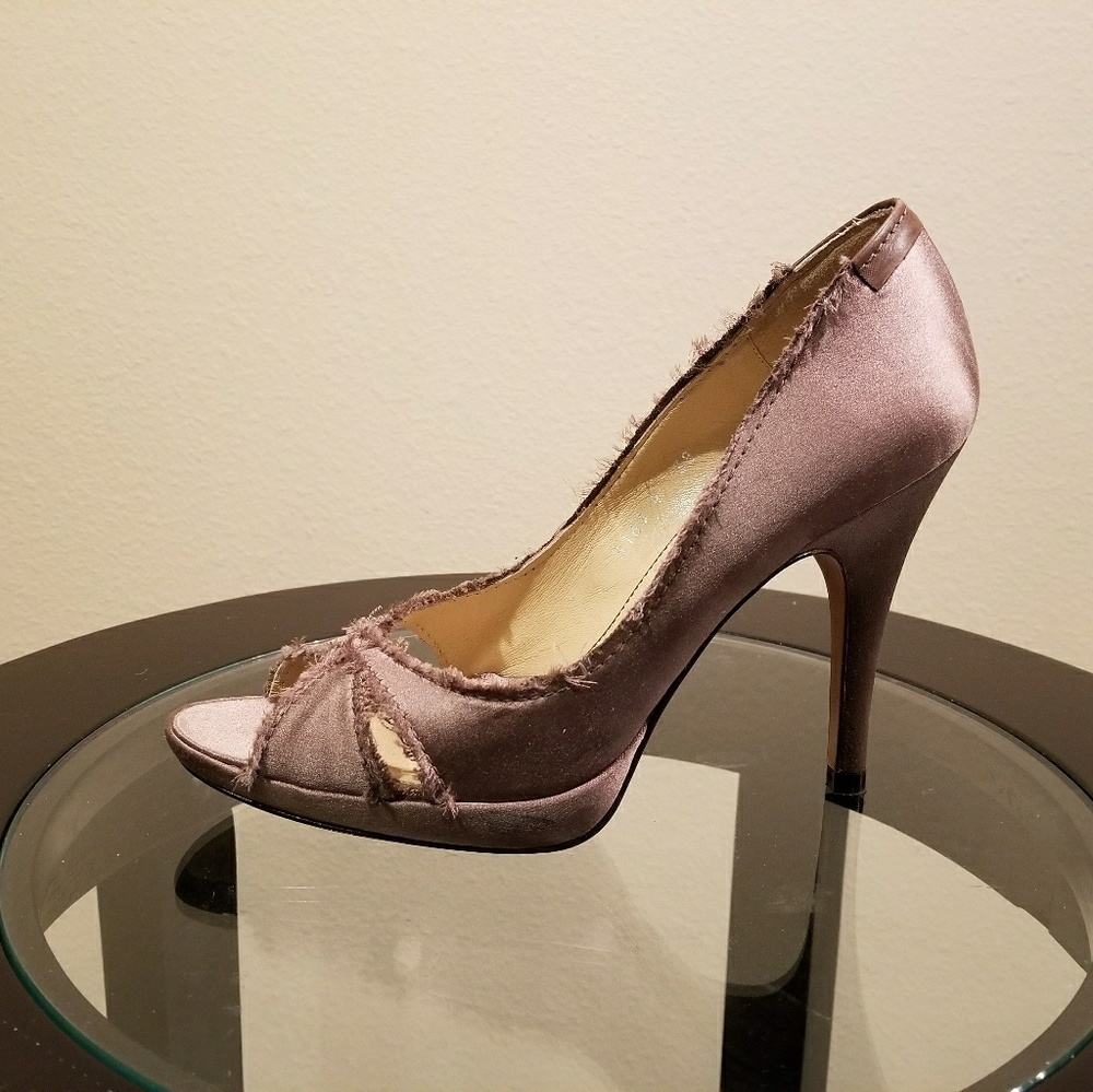 PEDRO GARCIA Fringed Satin Open Toe Heel Sz 8 NWOB