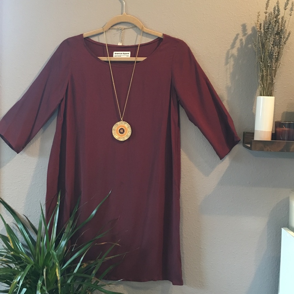 Burgundy American Apparel A-Line Cotton Dress