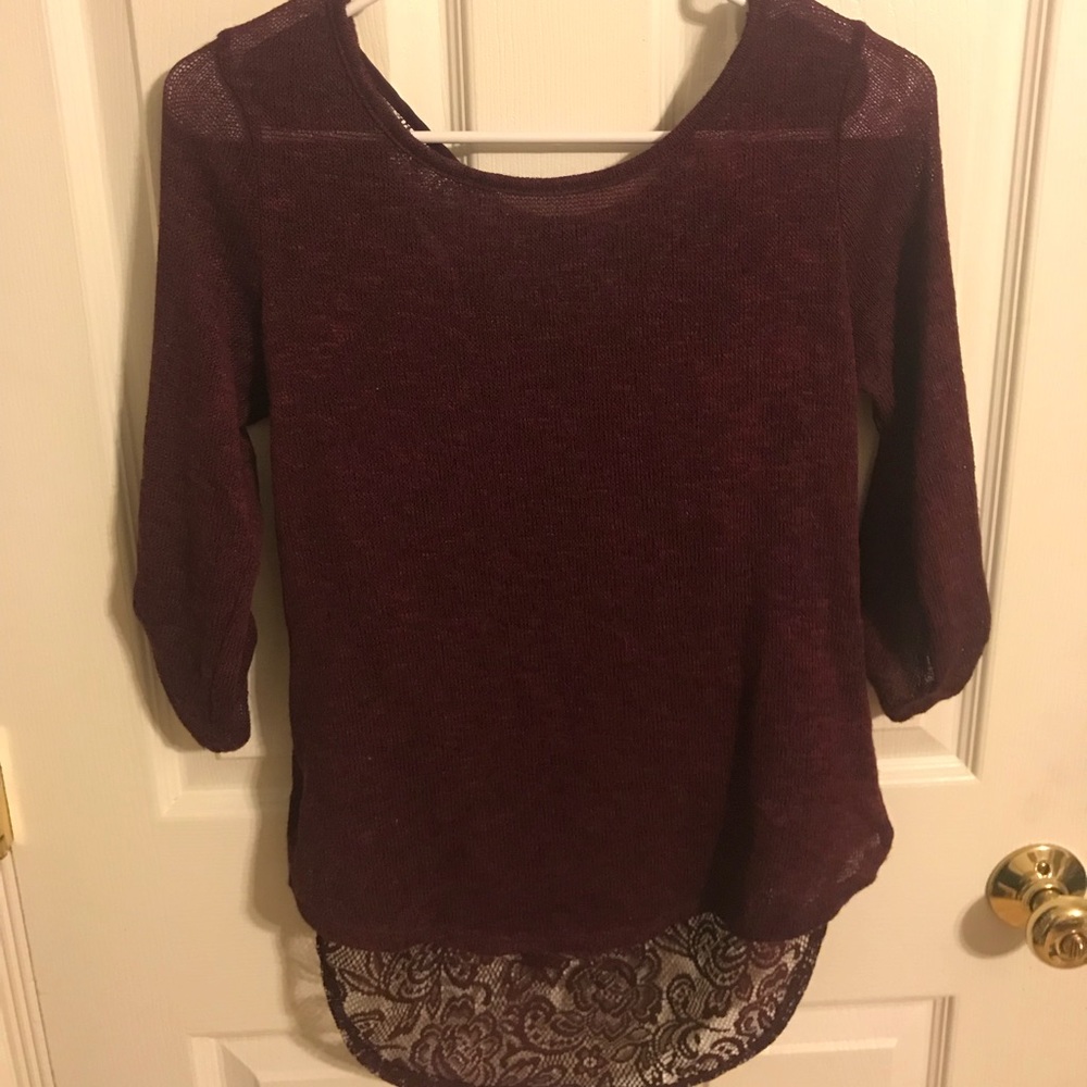 Deep Maroon BCX Sweater with Lace Details