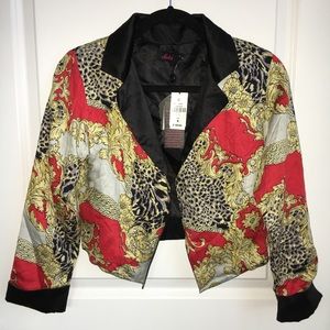 NWT LF Red & Gold Chain Scarf Print Satin Blazer