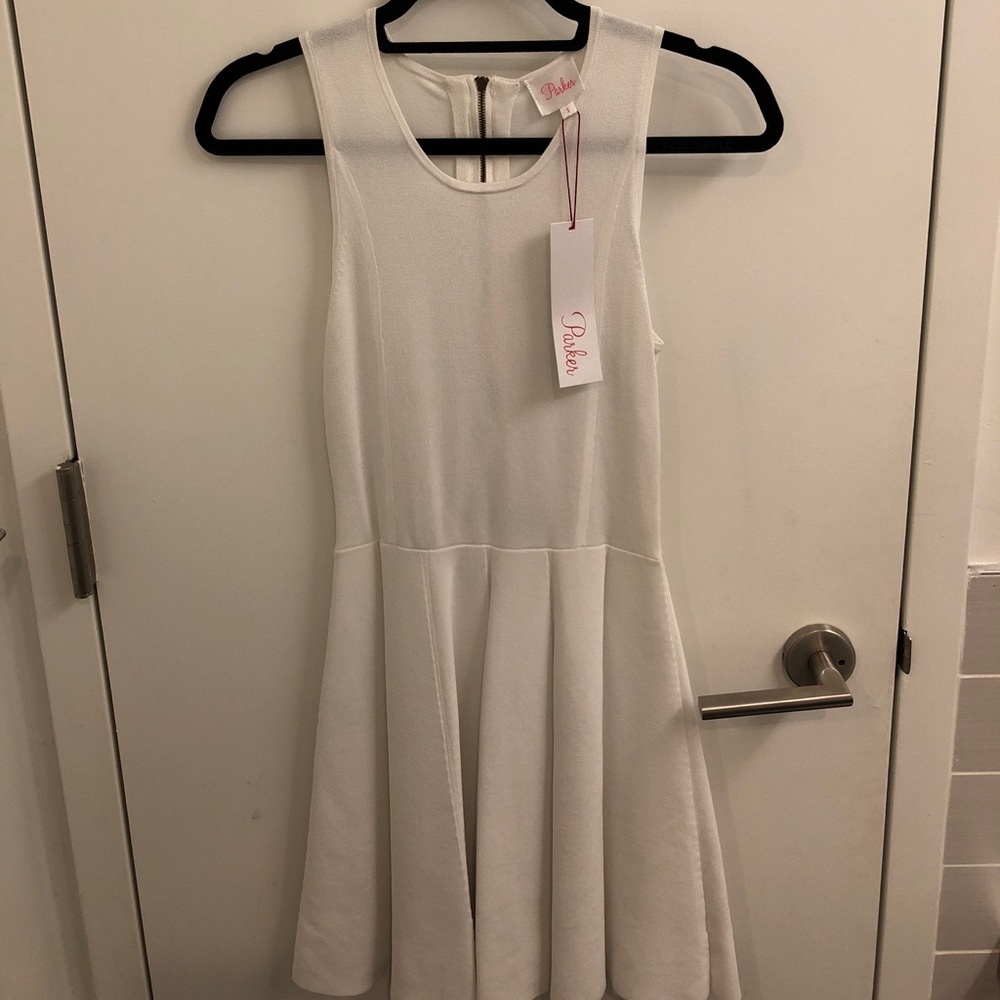 NWT Parker white pleated skater dress, S