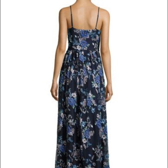 Nicole Miller Formal Gown, Navy w/ Floral Appliqué - Picture 2 of 7