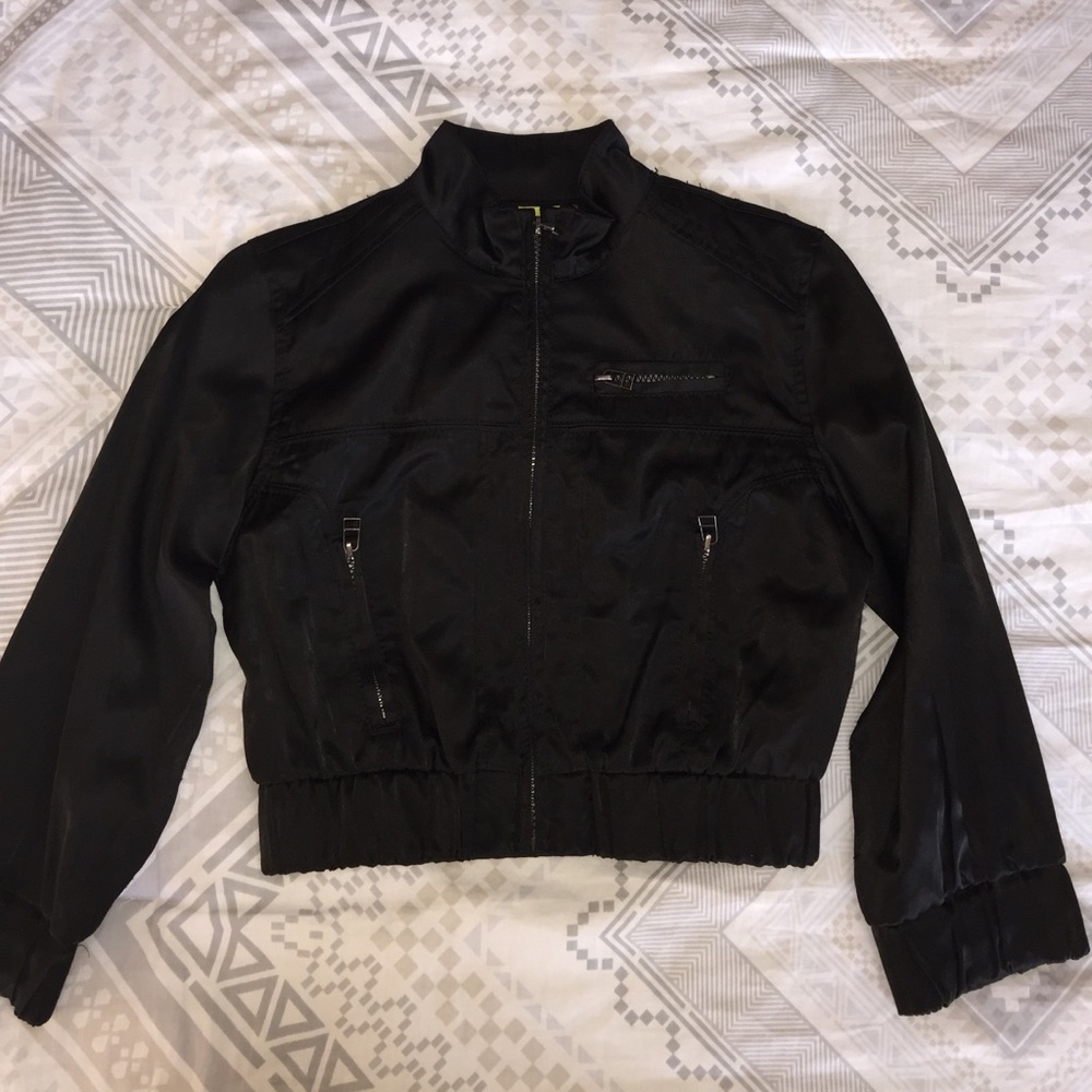 Charlotte Russe black satin cropped jacket