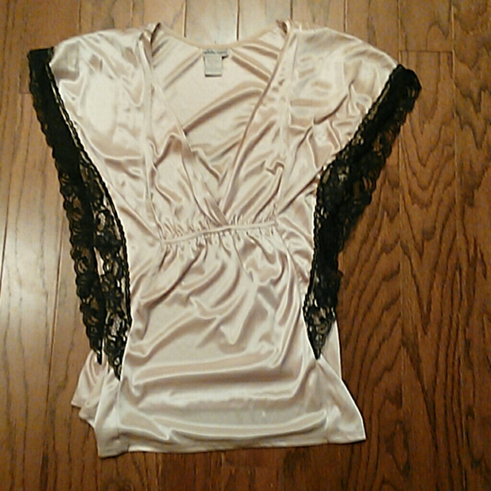Beige Silky and lace Top